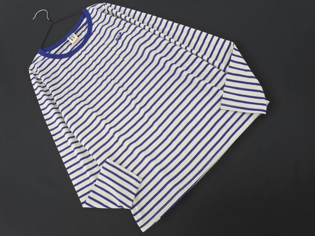 ROXY ロキシー ボーダー ロゴ 刺繍 Tシャツ sizeM/オフホワイトｘ青 ■◇ ☆ ecb2 レディースの画像1