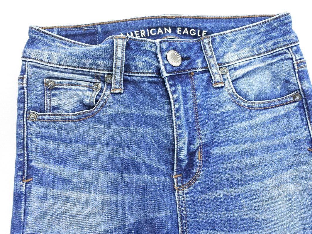 AMERICAN EAGLE アメリカンイーグル USED加工 スタッズ スキニー デニムパンツ 青 ■■ ☆ ecc5 レディース_画像2