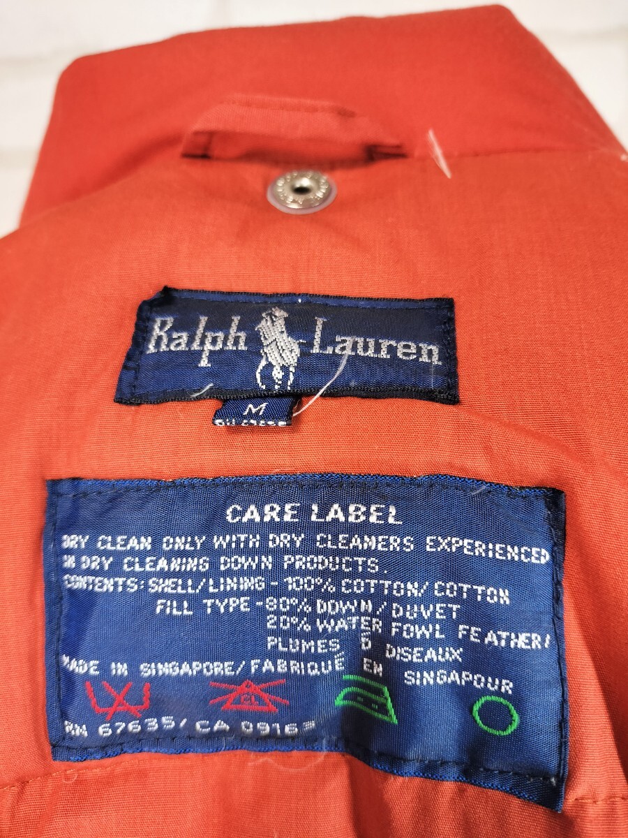 Polo Ralph Lauren ダウンジャケット ラルフローレン マウンテンパーカー 古着 オレンジ 系 朱 バーガンディ M ラルフ シンガポール製 020_画像6