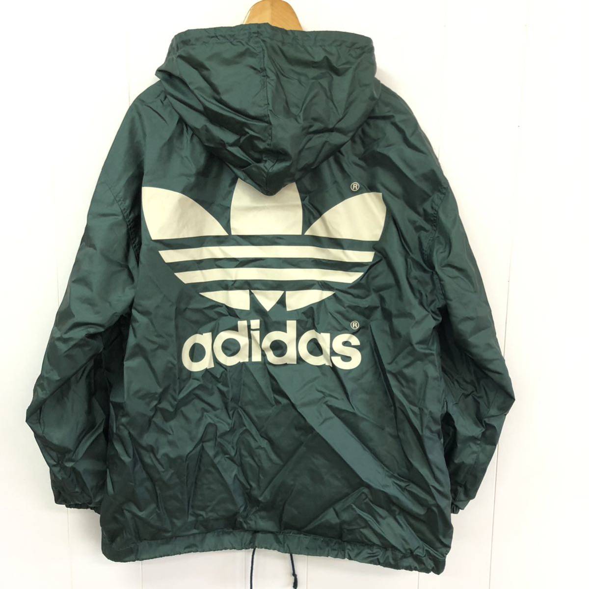 90s adidas ナイロンジャケット グリーン ML アディダス ビンテージ コーチジャケット フード オーバーサイズ ストリートの画像5