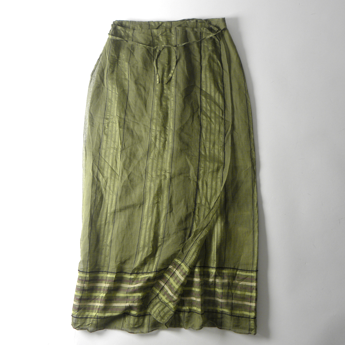 センソユニコ ニトヤ NITYA コットン100％ ビーズ装飾ロング巻きスカート ラップスカート シルク糸刺繍 42 インド製 l0314-10_画像1