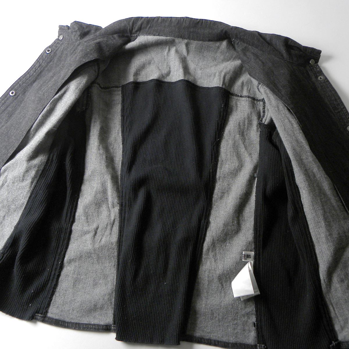 ヒロコビス HIROKO BIS デニム×ニット切り替え バックレースアップジャケット 手洗い可 大きいサイズ15AB ブラック l0322-3_画像3
