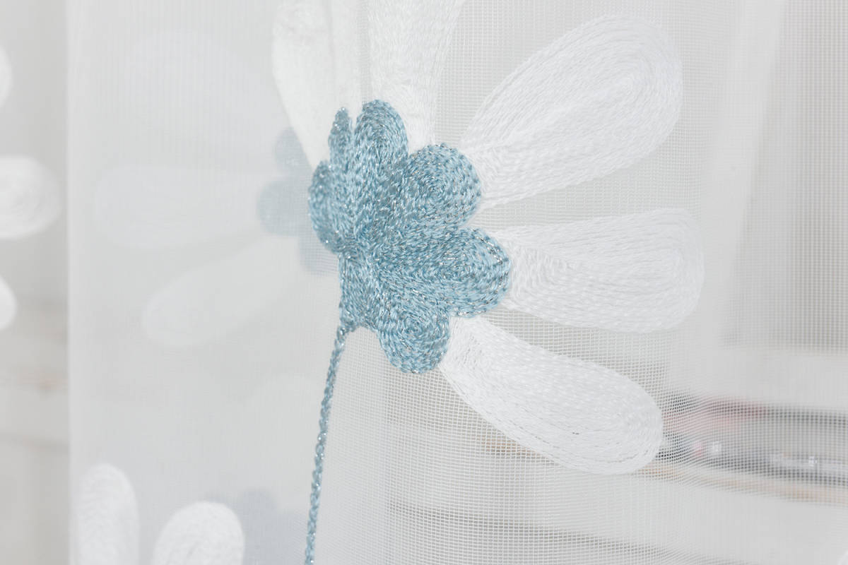 新品 レースカーテン 刺繍 100x200 2枚セット 青色の花柄 ホームデコレーション 雰囲気の画像3