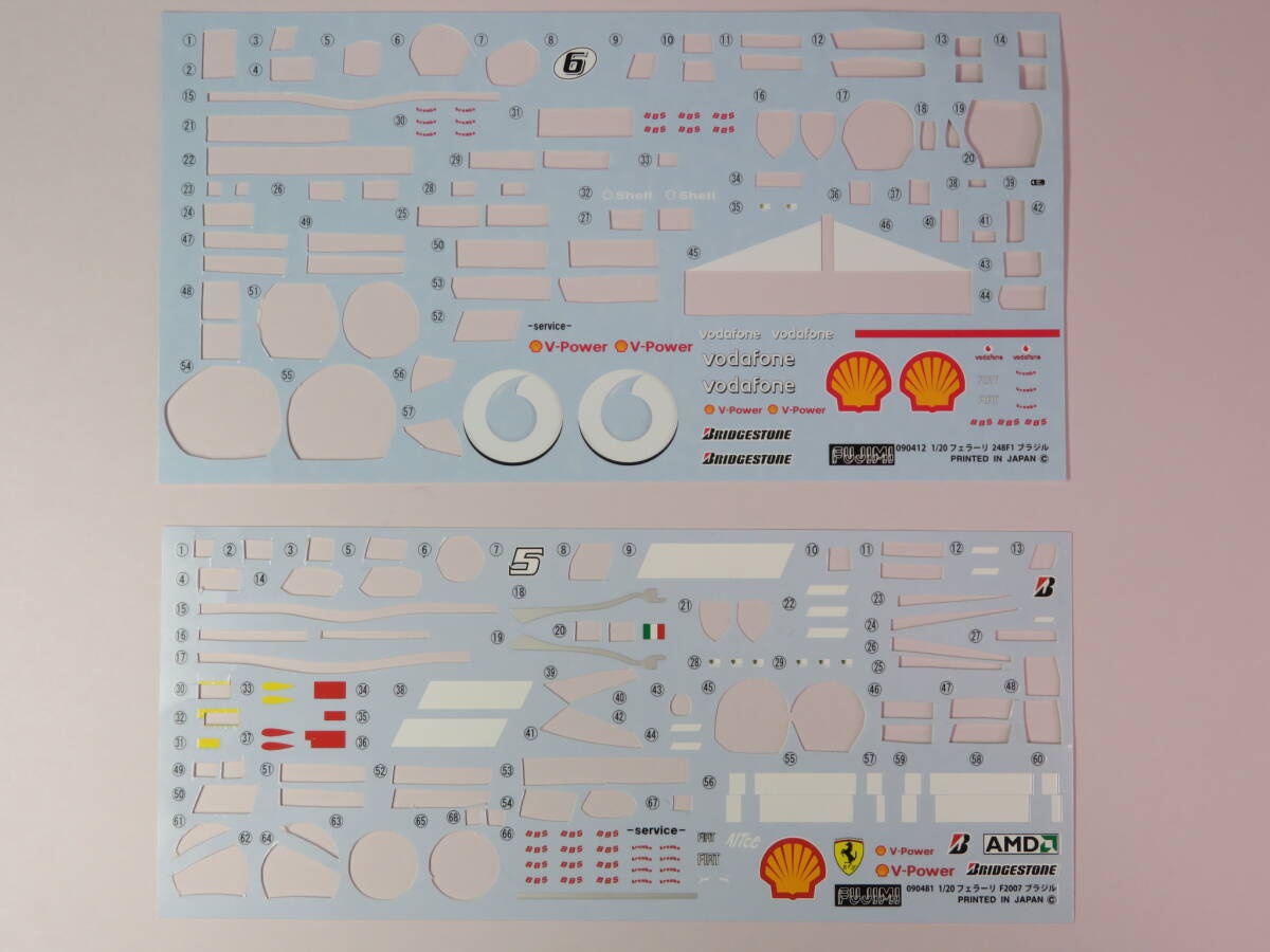 1/20 デカール フジミ フェラーリ 248F1 と F2007 のプラモデルを組立後の余りデカール_プラモデル組立後の余りです