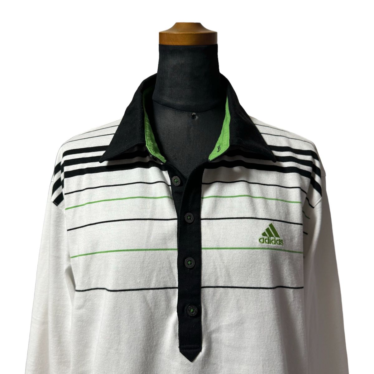 【春物】adidas アディダス ゴルフシャツ ポロシャツ メンズ サイズL ホワイト ボーダー柄 ワンポイントロゴ ゴルフウェア