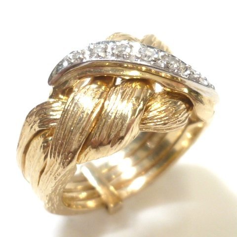 J◇K14 アートカーブ ダイヤ付 デザイン リング 指輪 7号 ARTCARVED イエローゴールド 14金 ダイヤモンド Yellow Gold Diamond ring