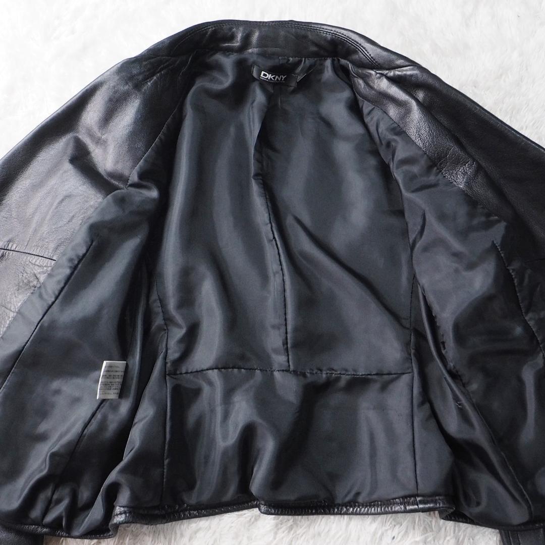 ダナキャランニューヨーク DKNY ライダースジャケット ラムレザー 羊革 ダブル 本革 ブラック 黒 レディース4サイズ　_画像6