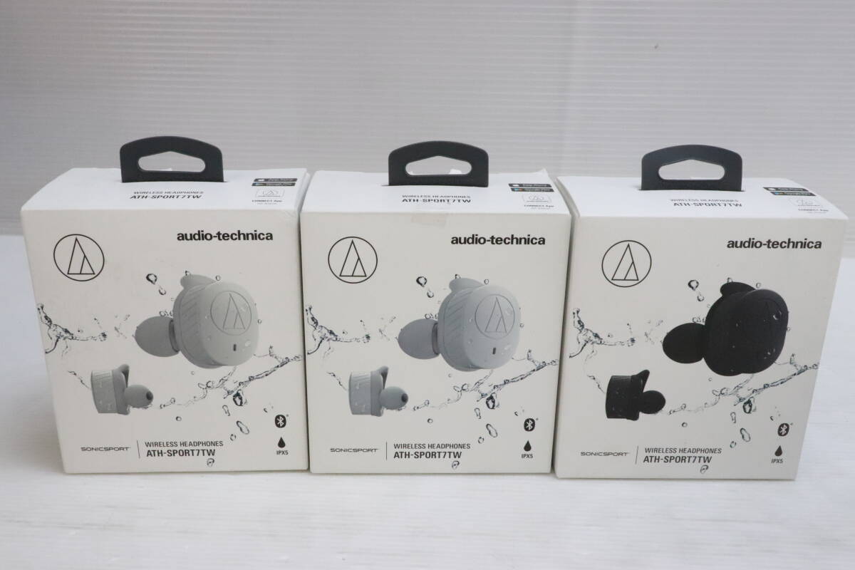 1円～★未使用品★audio-technica オーディオテクニカ ワイヤレスイヤホン まとめて6点セット まとめ売り ブラック グレー 防水 R934_画像5