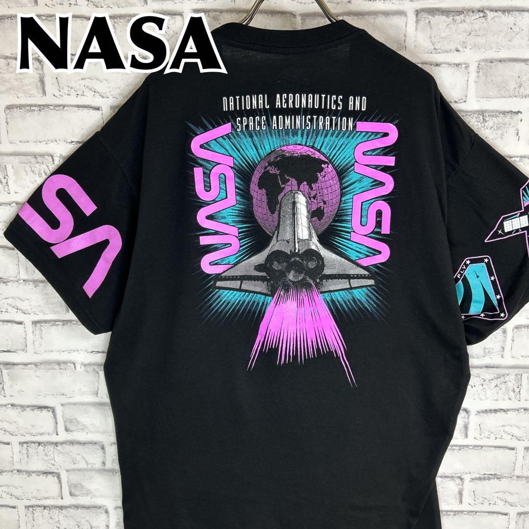 NASA ナサ バックプリント スペースシャトル ロゴ Tシャツ 半袖 輸入品 春服 夏服 海外古着 企業 会社 宇宙 スペース 豪華デザイン
