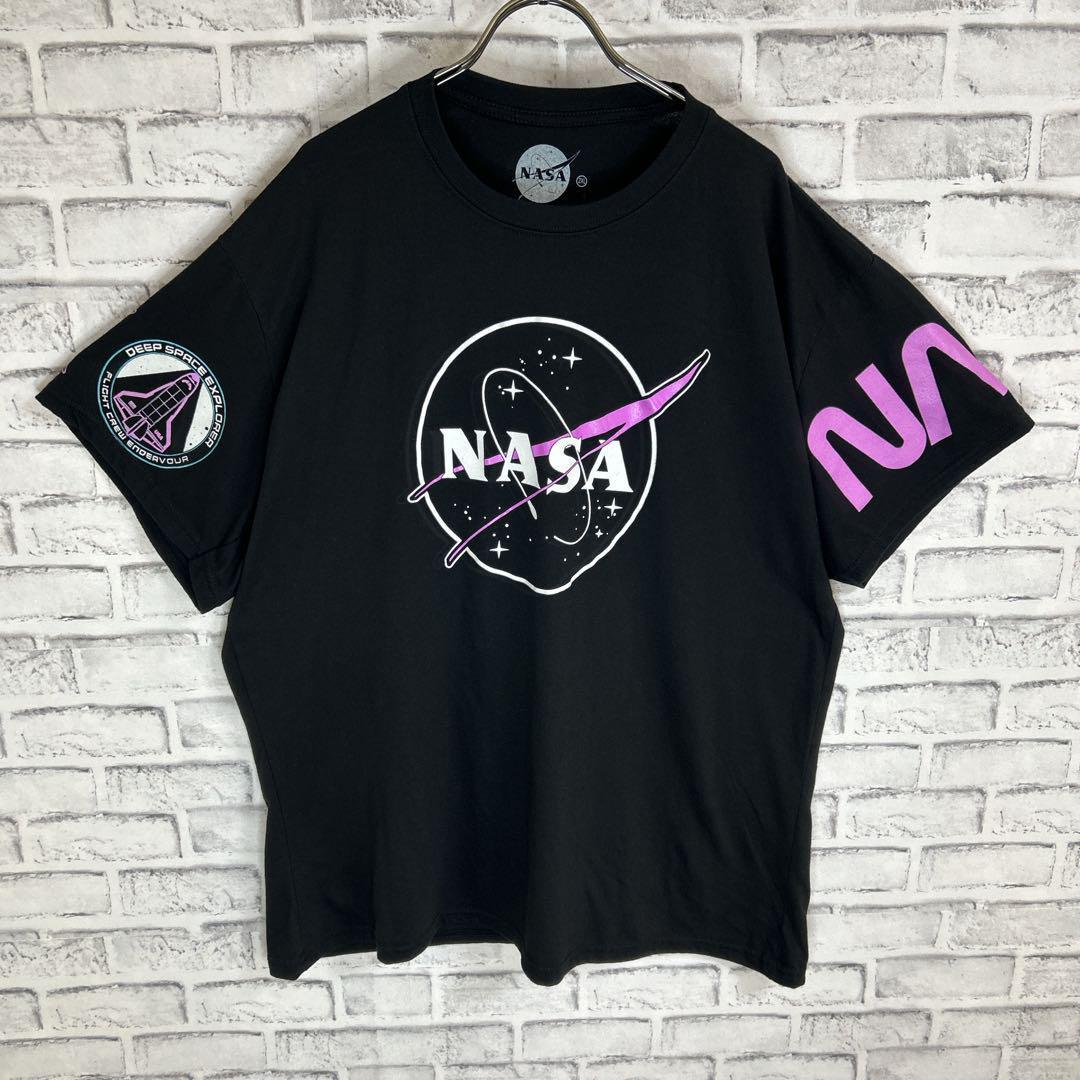 NASA ナサ バックプリント スペースシャトル ロゴ Tシャツ 半袖 輸入品 春服 夏服 海外古着 企業 会社 宇宙 スペース 豪華デザイン