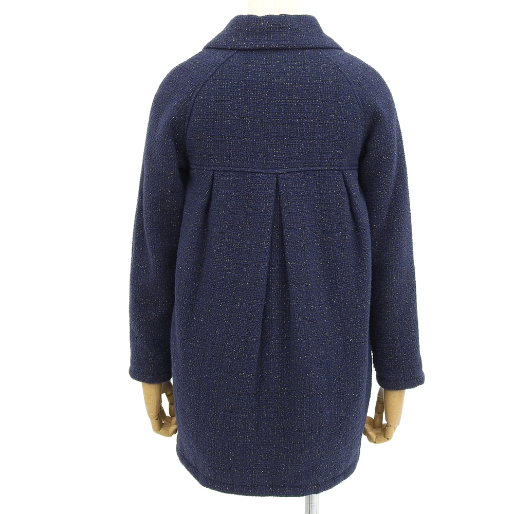  super-beauty goods Chloe chloe C16187 Gold lame thread tweed middle coat jacket 12 XS-S navy blue pea coat lady's office . several times use 