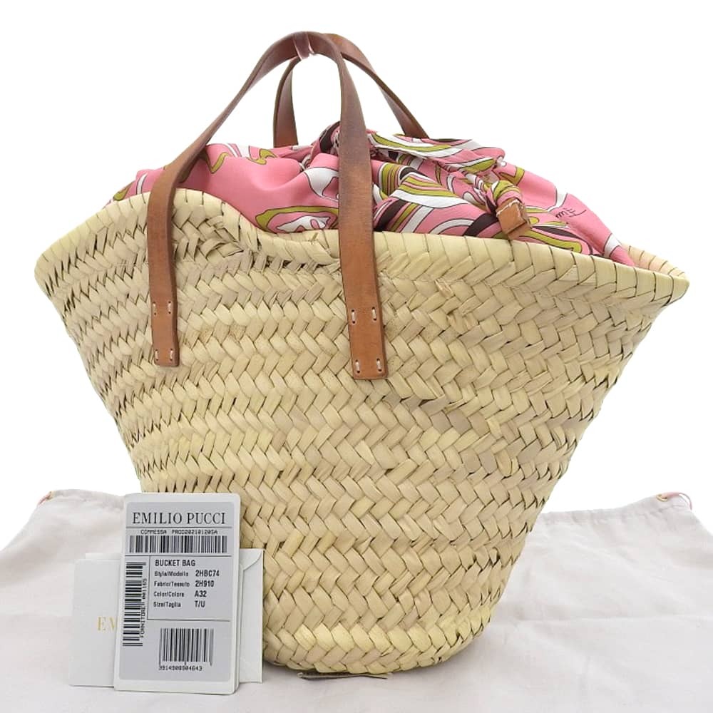  beautiful goods Emilio Pucci 2022 year 2HBC74 straw bucket leather tote bag handbag basket Africana pattern liner lady's . resort 