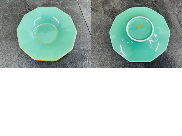 美品 香蘭社 湯呑 5客セット 【中古】 リンドフィールド 茶拓付 食器 お茶 緑 /65379_画像10