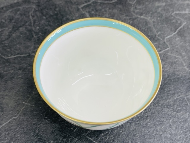 美品 香蘭社 湯呑 5客セット 【中古】 リンドフィールド 茶拓付 食器 お茶 緑 /65379_画像4