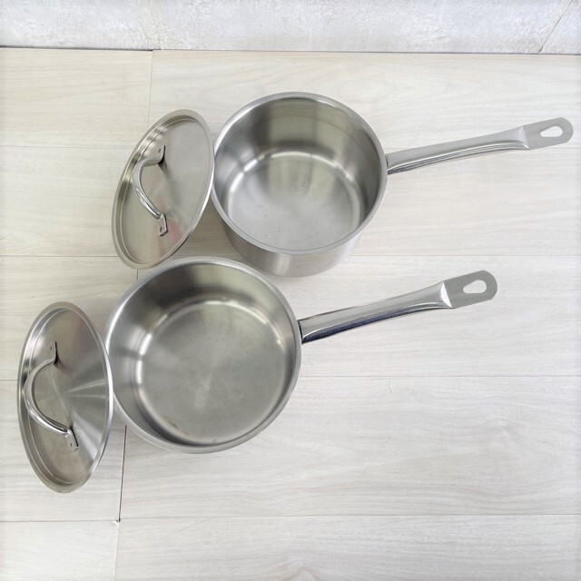  made of stainless steel 18cm single-handled pot 2 point set [ used beautiful goods ] PADERNOpa Dell no18-10 1935410 Italy made cover attaching kitchen kitchen use barely / 51481.*50
