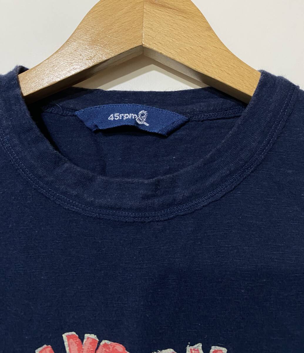 ★ 45rpm 半袖 Tシャツ ネイビー 紺色 2 インディゴ 製品染め ハート プリント コットン の画像5