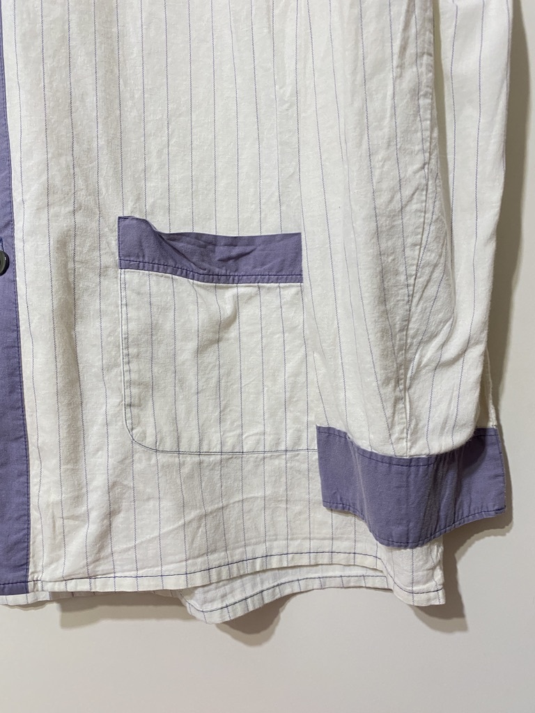 ● ユーロヴィンテージ seidensticker パジャマシャツ 56 ツートンカラー ストライプ ヨーロッパ古着 白 ホワイト スリーピング ビッグ _画像5