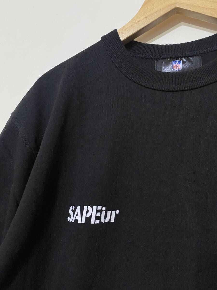 ★ SAPEur × NFL RAIDERS コラボ サプール レイダース 半袖 Tシャツ 黒 ブラック L バインダーネックの画像3