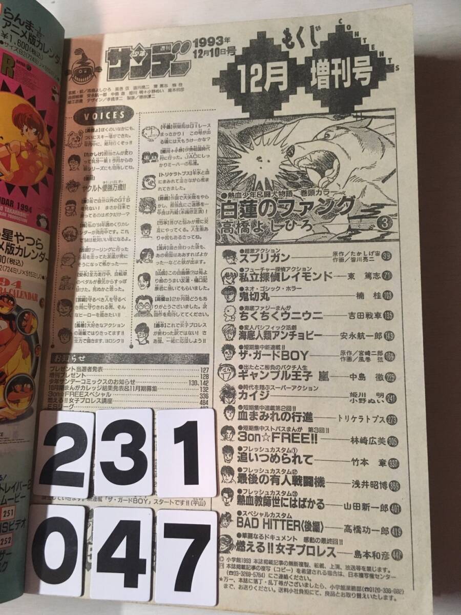 231047増刊少年サンデー 1993年12月10日 No.12月号_画像3