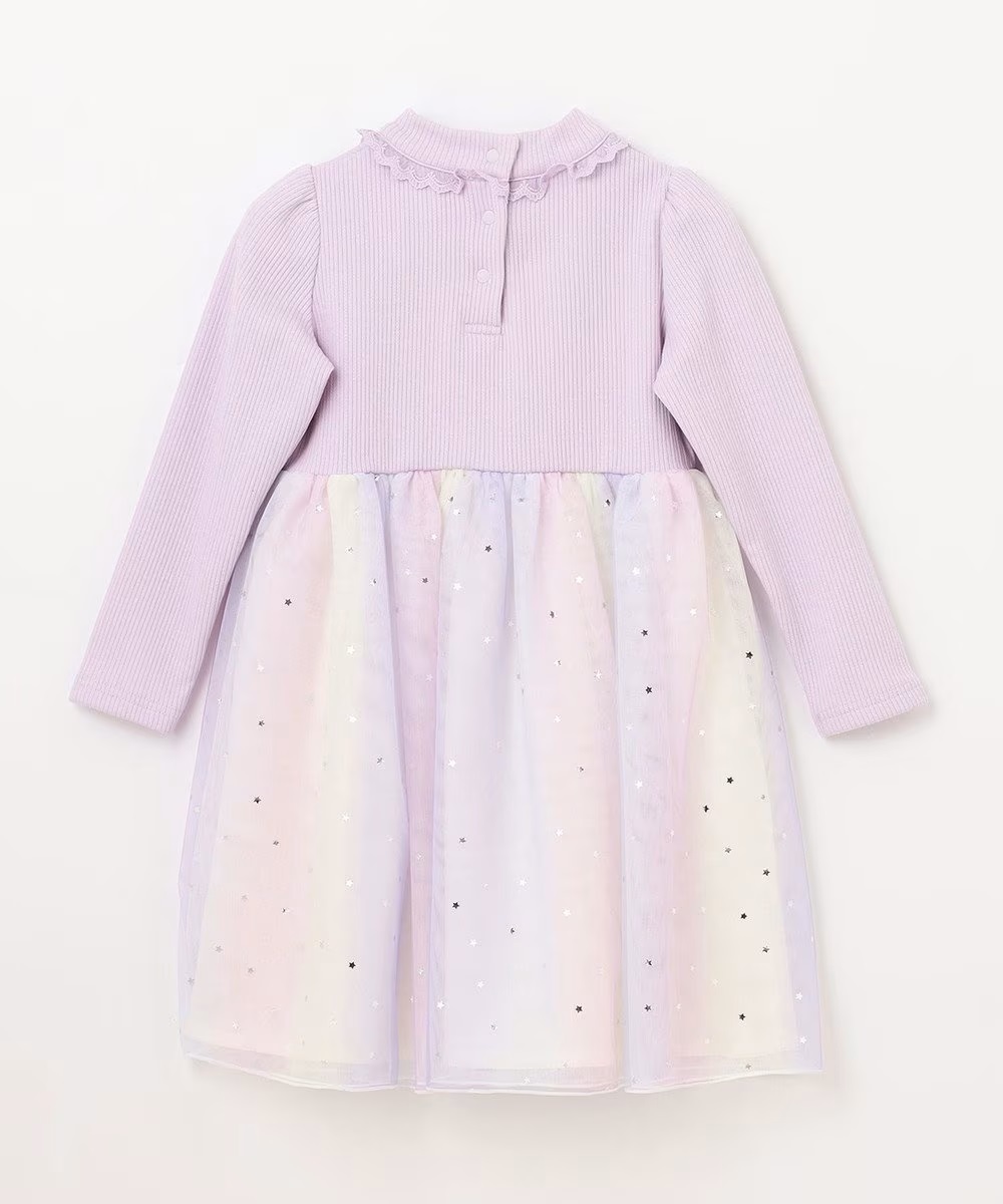 any FAM KIDS◆新品 ドッキング チュール ワンピース カットソー素材＆チュール 星箔プリント オンワード樫山◆size130_画像9