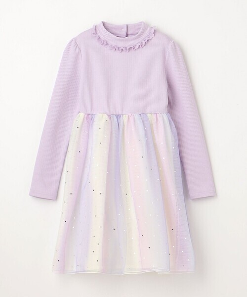 any FAM KIDS◆新品 ドッキング チュール ワンピース カットソー素材＆チュール 星箔プリント オンワード樫山◆size130_画像2