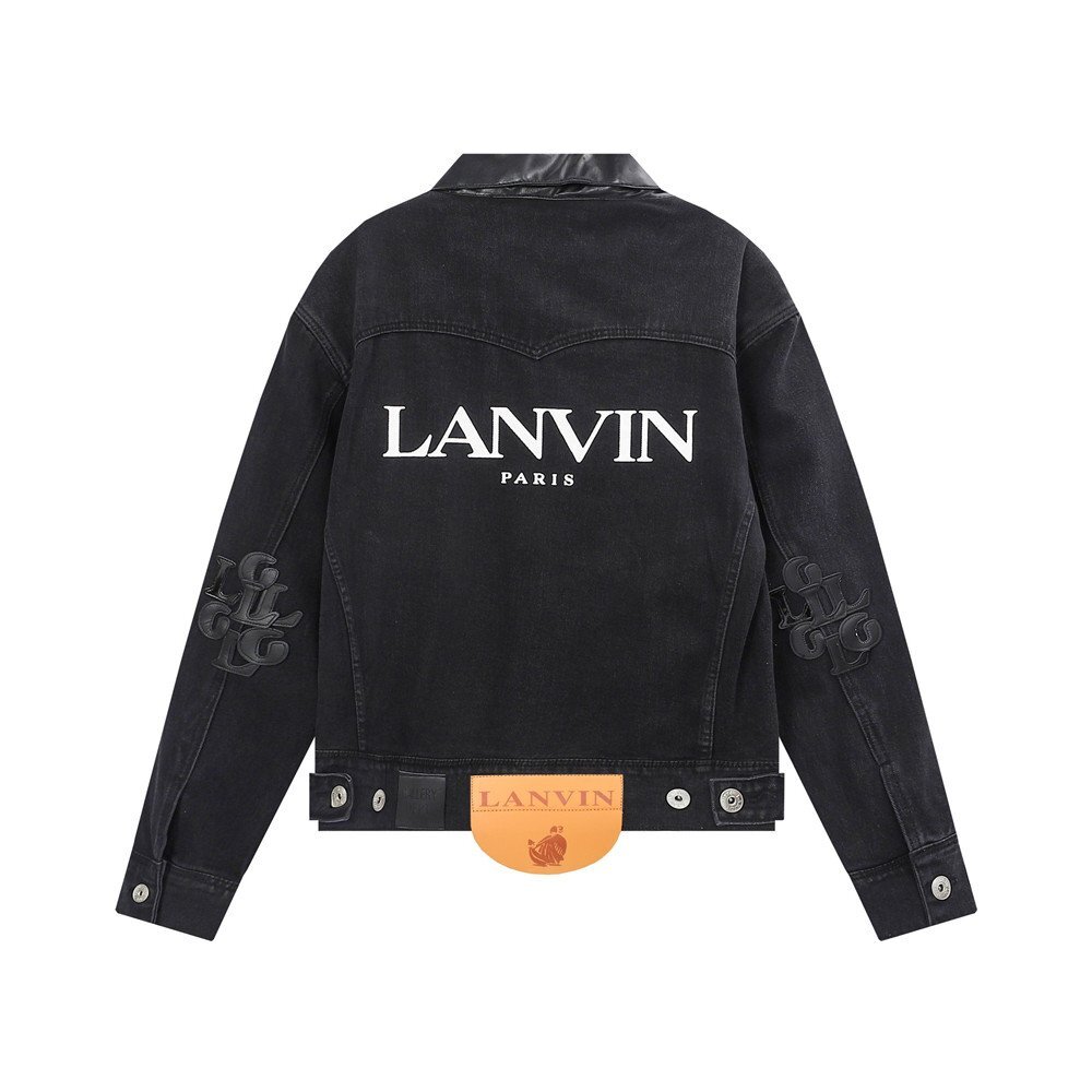 LANVIN(ランバン)デニムジャケット 革服 黒 長袖 アウター ファッション メンズ トップス デニム Lサイズの画像1