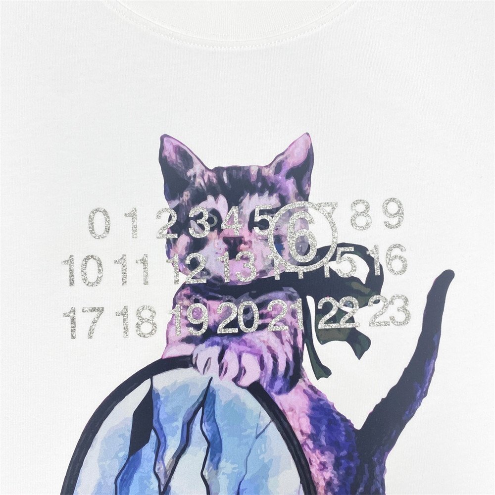 Maison Margiela mm6 メゾン マルジェラ キャット＆グリッター プリント Tシャツ 半袖 ホワイト カットソー Lサイズ_画像4