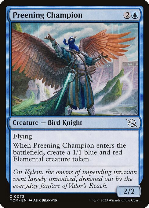 MTG ■青/英語版■ 《羽づくろう勇者/Preening Champion》★FOIL★ 機械兵団の進軍 MOM_画像1