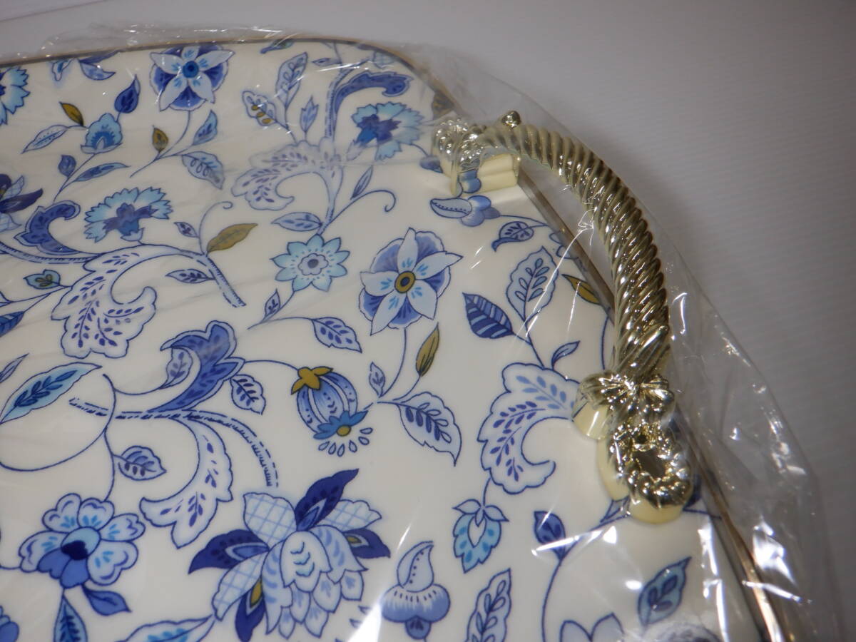 !MINTON Minton slide . not tray O-Bon [ large ]45.5×36.5. steering wheel attaching blue floral print slip prevention processing unused!
