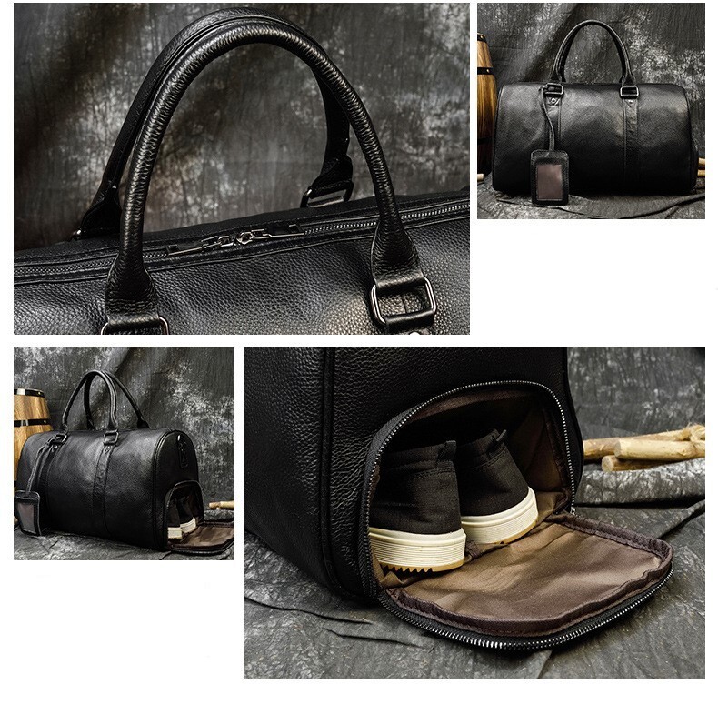  Boston bag original leather men's high capacity shoes inserting attaching bottom tack attaching leather machine inside bringing in traveling bag independent cow leather travel bag Golf bag business trip 