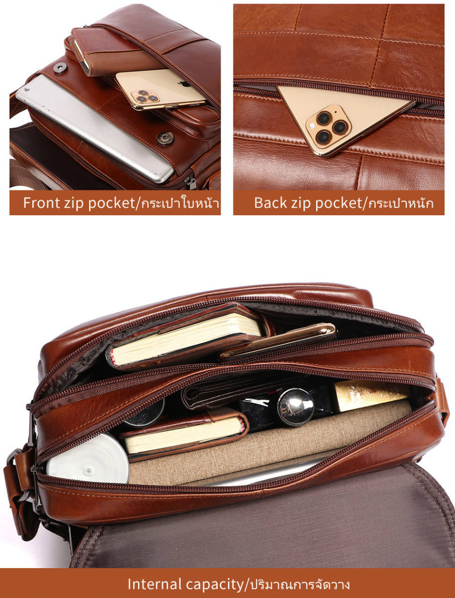  high class original leather business bag men's up one shoulder bag leather casual commuting ipad correspondence high capacity 