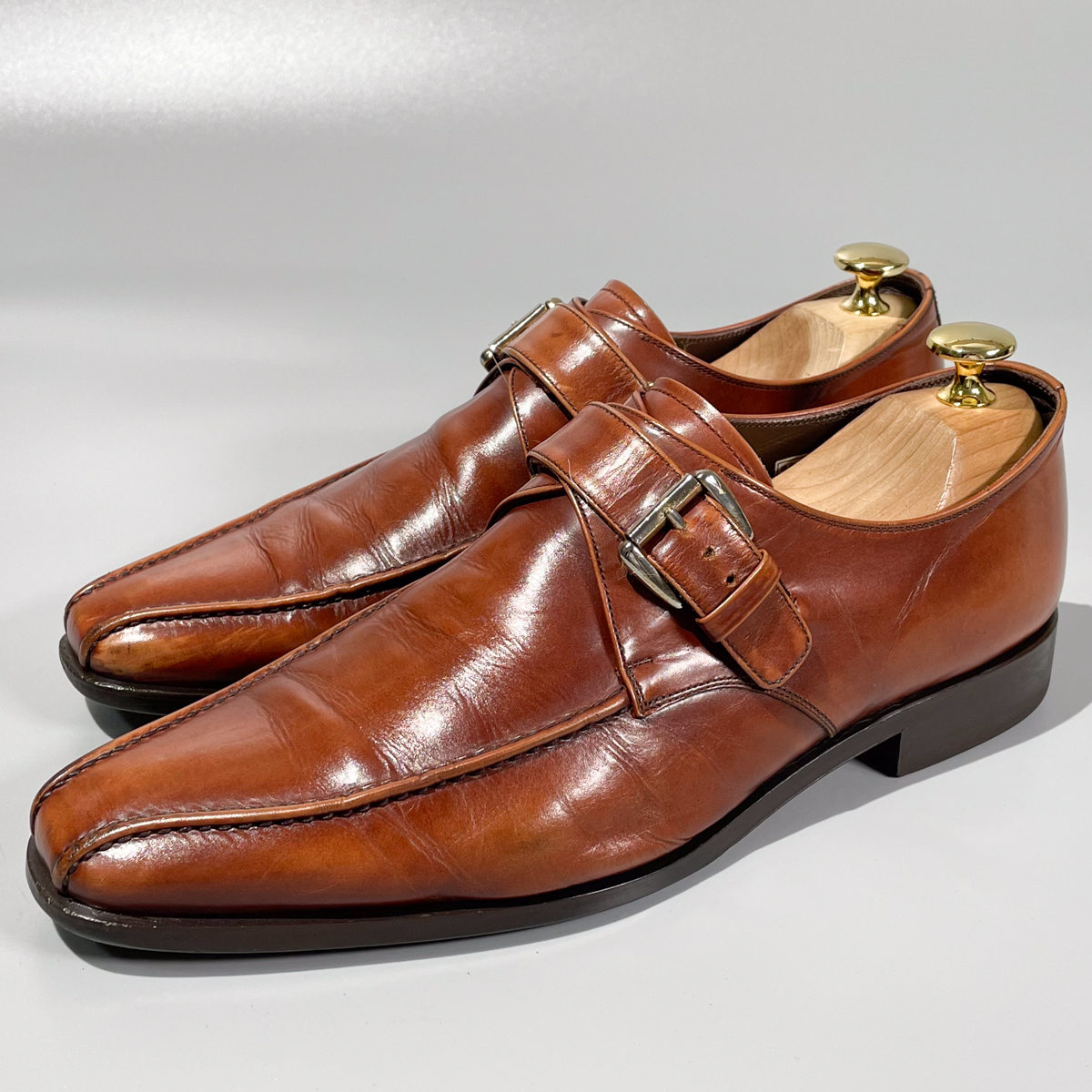 即決 REGAL リーガル モンクストラップ スワールトゥ ブラウン 茶色 メンズ 本革 レザー 革靴 25cm ビジネスシューズ 紳士靴 A1907_画像1