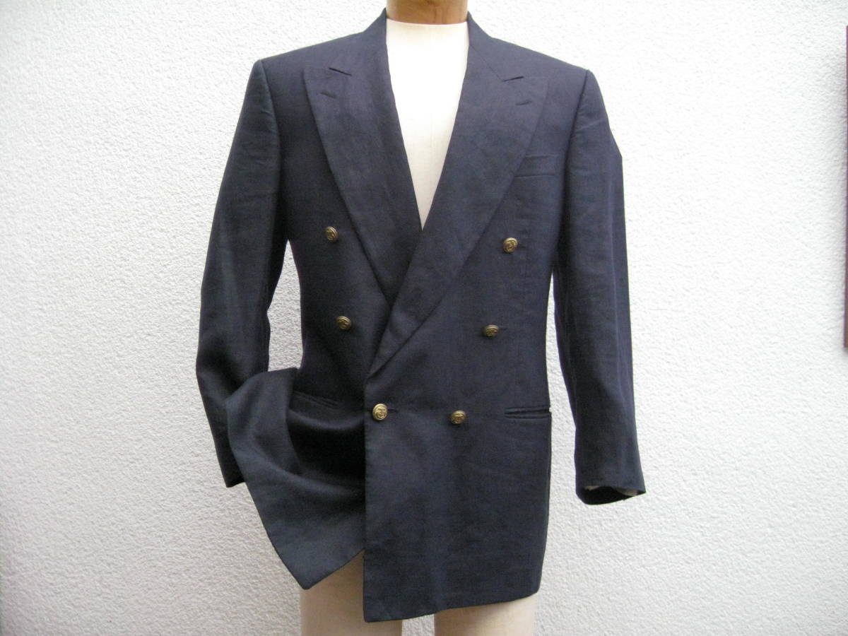 イタリア　ゼニア　春夏物　麻１００％６個メタルボタンＷブレスト紺ジャケット　サイズ48（L）　美品_画像1
