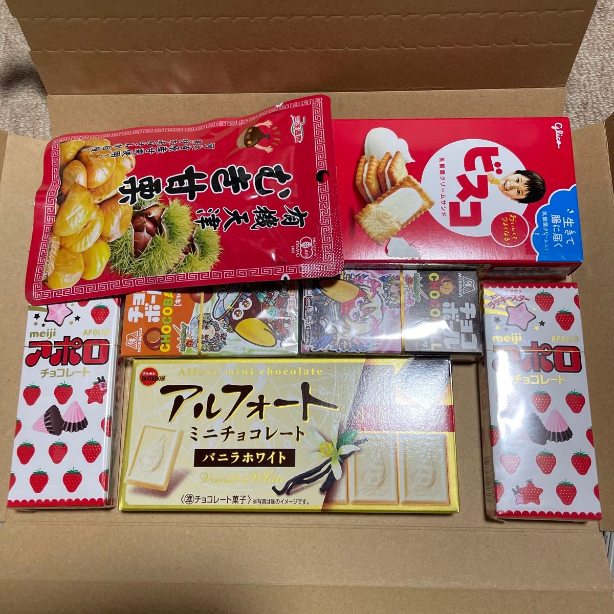 ②アポロ　チョコボール　むき甘栗　ビスコ　アルフォート　計7個セット　まとめ売り