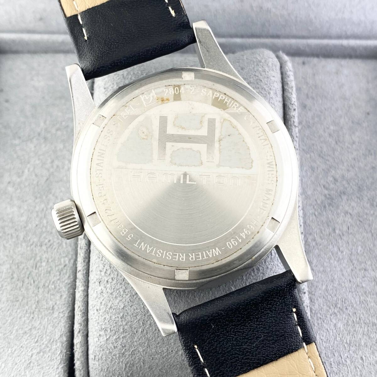 【1円〜】HAMILTON ハミルトン 腕時計 メンズ 手巻き KHAKI カーキ MECHANICAL メカニカル 2804-2 グリーン系文字盤 デイト 可動品の画像6