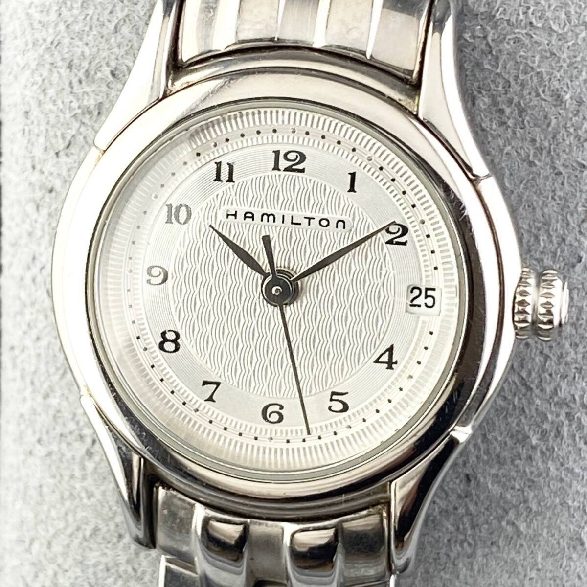【1円〜】HAMILTON ハミルトン 腕時計 レディース 021110 ホワイト文字盤 ラウンドフェイス デイト 可動品_画像1