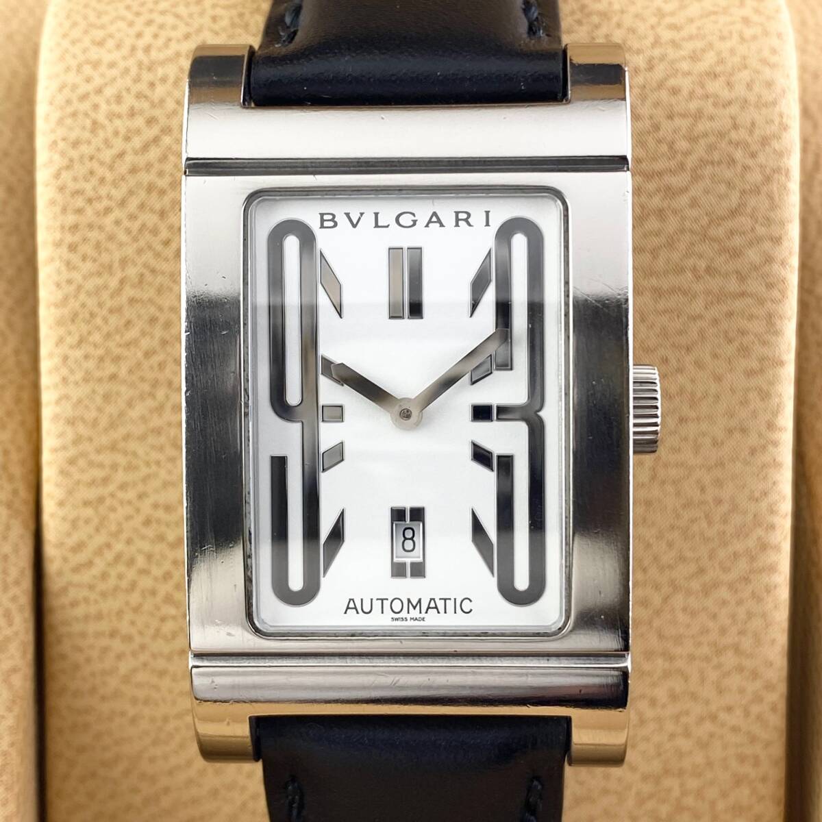 【1円箱付】BVLGAR ブルガリ 腕時計 メンズ AT 自動巻 RT45S レッタンゴロ クロノグラフ ホワイト文字盤 スクエア デイト 可動品の画像8