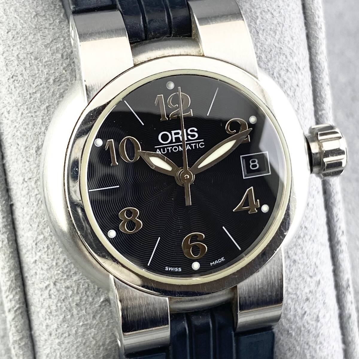 【1円箱付】ORIS オリス 腕時計 レディース AT 自動巻 7524 ブラック文字盤 ラウンドフェイス デイト 可動品の画像4