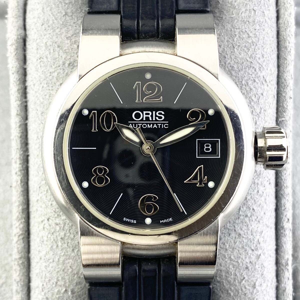 【1円箱付】ORIS オリス 腕時計 レディース AT 自動巻 7524 ブラック文字盤 ラウンドフェイス デイト 可動品の画像8