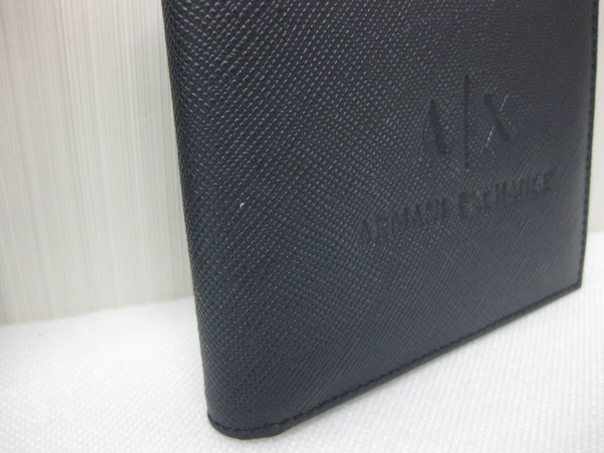 美品 A/X ARMANI EXCHANGE アルマーニエクスチェンジ 二つ折り 財布 ネイビー 紺 レザー メンズの画像2