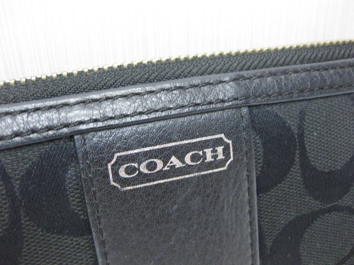 COACH コーチ シグネチャー ラウンドジップ 長財布 ウォレット ブラック 黒 a_画像3