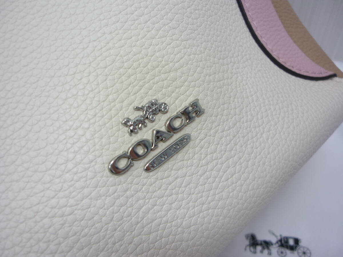 未使用 COACH 88151 コーチ レザー 2WAY ハンドバッグ アイボリー ピンク ショルダー a_画像3