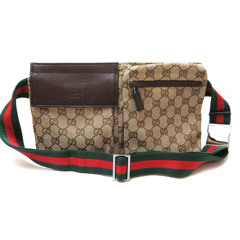 中古 グッチ ボディバッグ シェリーライン 28566 GGキャンバス Aランク ベージュ ブラウン ウエストバッグ GUCCI【送料無料】【三田店】