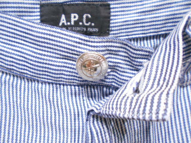 春夏 A.P.C. アーペーセー チュニジア製 綿×麻 ストライプ パンツ ブルー W29 リネン の画像8