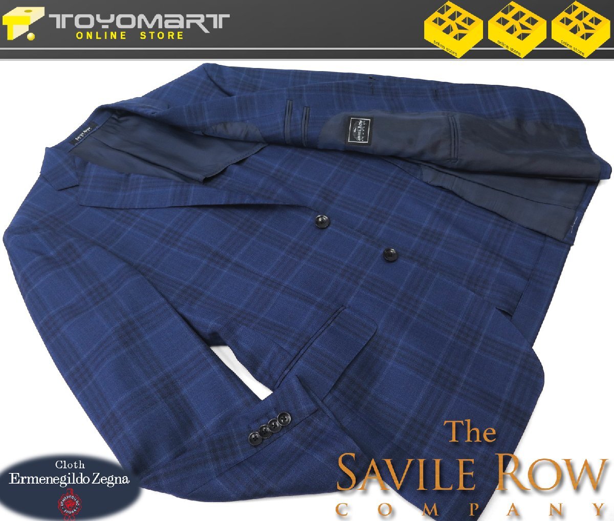 9015●Savile Row サビルロウ●新品 【エルメネジルド・ゼニア】 チェック柄 シルク混 プレミアムスタンダードジャケット　ネイビー/AB5