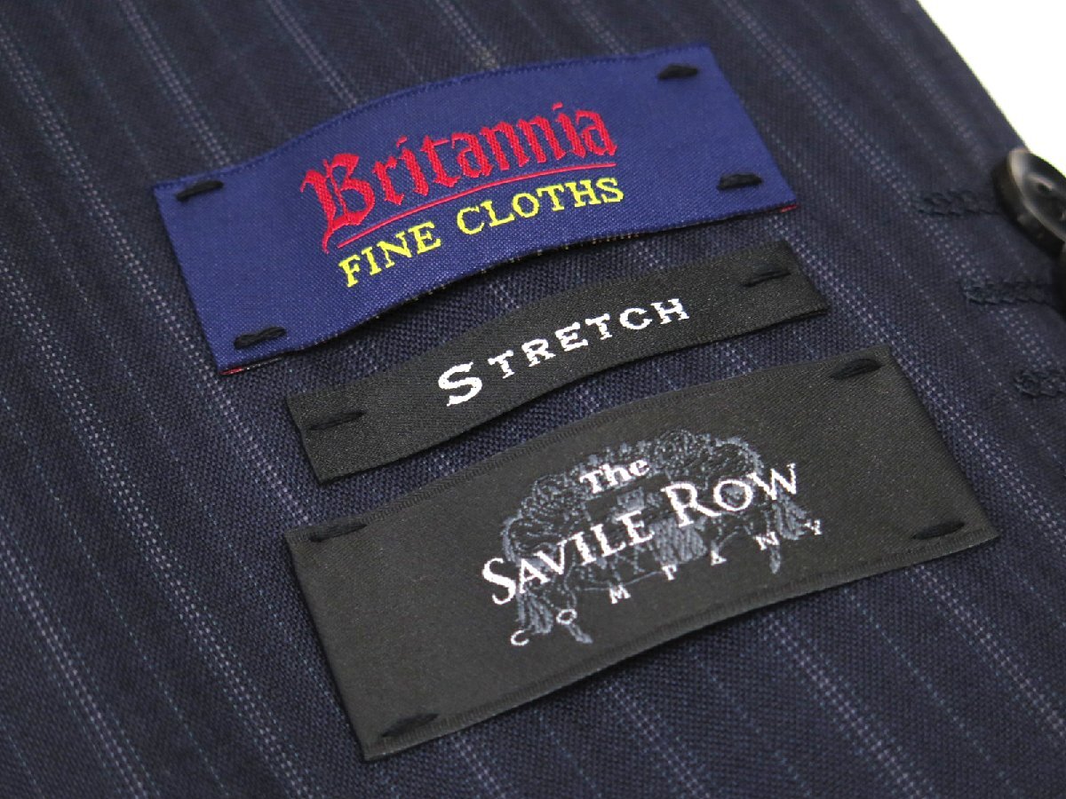 6074●Savile Row サビルロウ●1022　新品 【BRITANNIA】 ストライプ　ストレッチ スタンダードスーツ　ネイビー/BE5_画像4