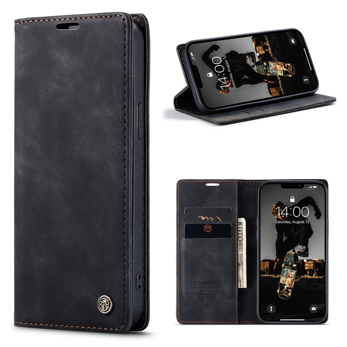 iPhoneケース 保護ガラス付 ブラック 手帳型 15 pro max plus アイフォン 15 プロ マックス プラス