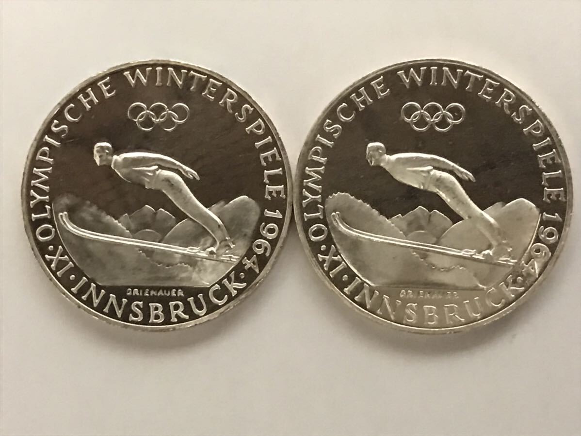 1円スタート 美品 トーン 1964年 オーストリア インスブルック冬季オリンピック 50シリング銀貨×2枚 オリンピック記念銀貨_画像2