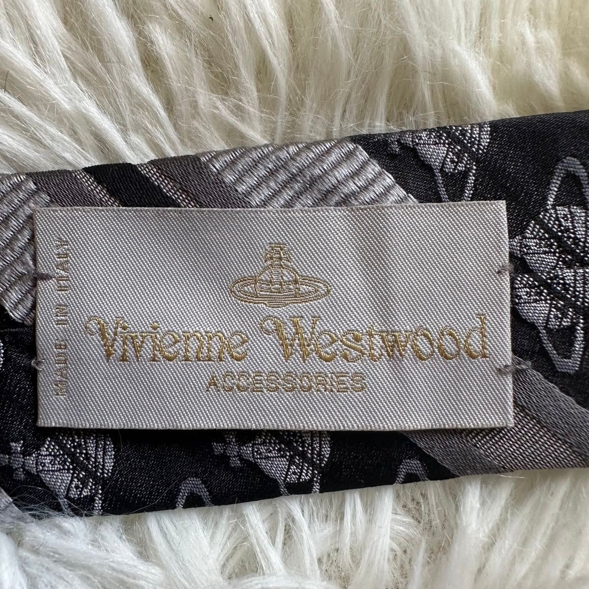 Vivienne Westwood ACCESSORIES ヴィヴィアンウエストウッド シルク ネクタイ オーブ ブラック×グレー
