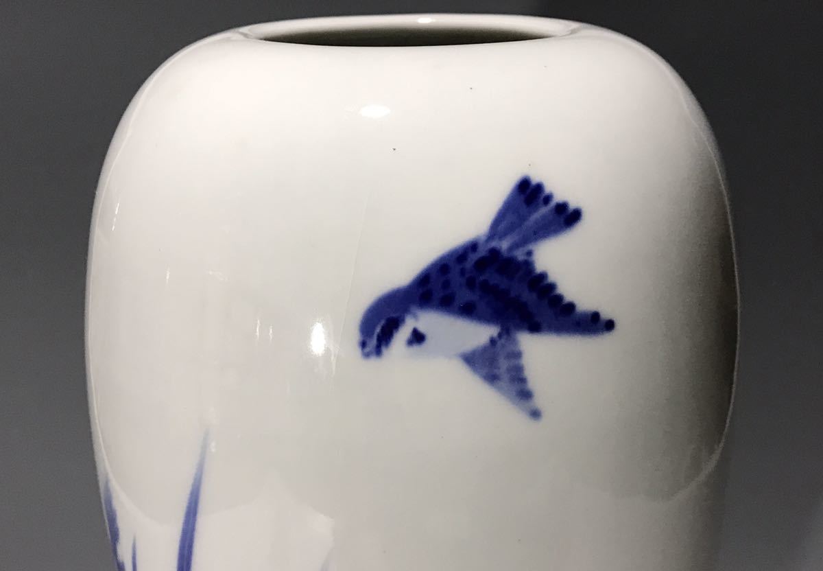 コレクター旧蔵品 染付花鳥文花入 大正五年 平安朝日謹製 茶道具 時代物_画像4